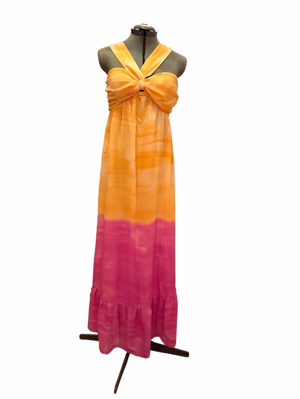 Buddy Love yellow/orange-Pink Halter Tie-Dye Maxi Dress size small